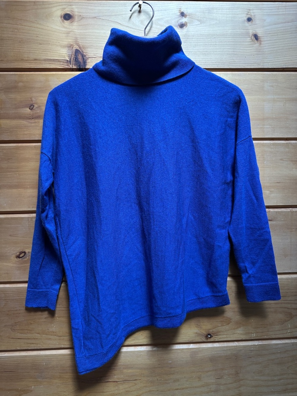 Eileen Fisher Merino Wool Asymmetrical Hem Turtleneck Sweater Blue M